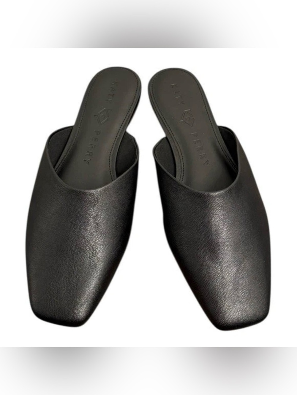 Katy Perry Collections Black Square-Toe Leather Mules